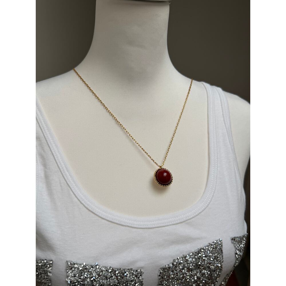 NEW Maje Necklace Collier Rouge Pendant Womens Red Brass Gold Plated Chain Luxe